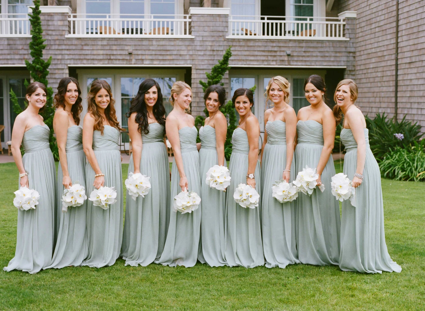 bouquets for green bridesmaid dresses 7.8 inch wide Sage Green & White Bridesmaid Bouquet main image 0