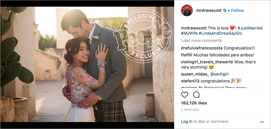 linda phan wedding dress designer Drew scott and linda phan wedding